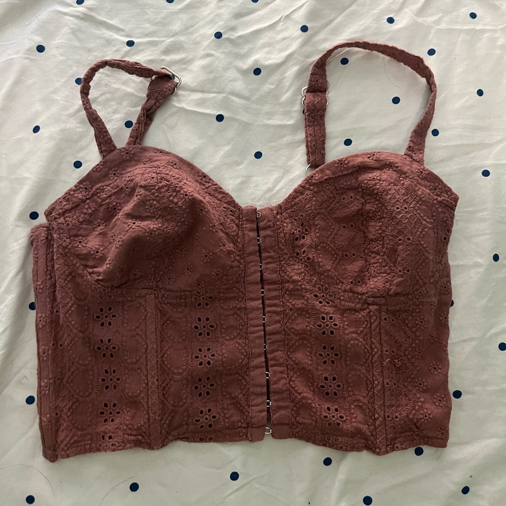 Brown lace crop top